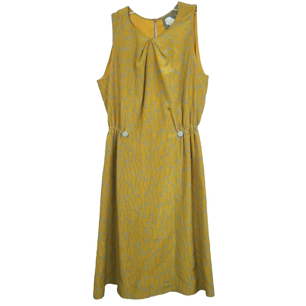 Anthropologie Girls From Savoy Dress Womens 2 Mustard Printed Silk Sleeveless